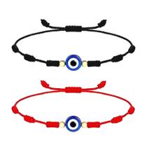 Kit 2 Pulseiras Preto e Vermelhas Kabbalah Com 7 Nós E Olho Grego Kit 2 Pulseiras Preto e Vermelhas Kabbalah Com 7 Nós E Olho Grego