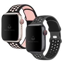 Kit 2 Pulseiras Silicone Furos Duplo Fecho Compatível com Apple Watch
