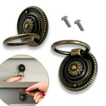 Kit 2 Puxadores mod. Argola 37mm Ouro Velho, em Metal Zamac