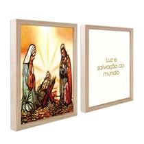 Kit 2 Quadro Decorativo Religiosos Jesus Fé Sagrada Família Versículos com Moldura Caixa Alta 40cm