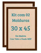 Kit 2 Quadros 30x45 Com Vidro Moldura 45x30 Madeira Laqueada Foto Canvas