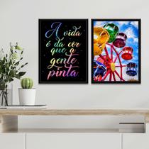 Kit 2 Quadros A Vida É Da Cor Que A Gente Pinta- Roda Gigante 33x24cm