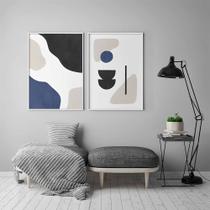 Kit 2 Quadros Abstrato Branco e Azul - Moldura Caixa + Foam + Vidro em Vários Tamanhos - Artfine Kit 2 Quadros Abstrato Branco e Azul - Moldura Caixa + Foam + Vidro em Vários Tamanhos - Artfine