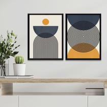 Kit 2 Quadros Abstrato Círculos ul E Mostarda 45X34Cm