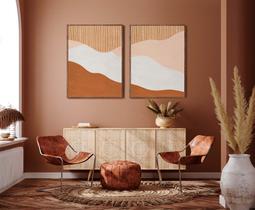 Kit 2 Quadros Abstrato Tons de Rosa e Marrom - Moldura Caixa + Foam + Vidro em Vários Tamanhos - Artfine