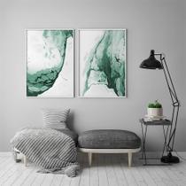 Kit 2 Quadros Abstrato Verde Tela Canvas com Moldura Flutuante em Vários Tamanhos - Artfine Kit 2 Quadros Abstrato Verde Tela Canvas com Moldura Flutuante em Vários Tamanhos - Artfine