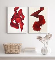 Kit 2 Quadros Abstratos Arte Moderna Vermelhos 24x18cm - com vidro Kit 2 Quadros Abstratos Arte Moderna Vermelhos 24x18cm - com vidro