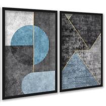 Kit 2 Quadros Abstratos Azul e Cinza Cimento 45x34cm - com vidro Kit 2 Quadros Abstratos Azul e Cinza Cimento 45x34cm - com vidro
