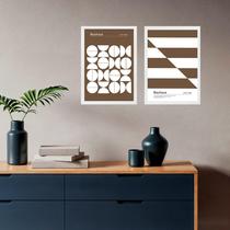Kit 2 Quadros Abstratos Bauhaus - Marrom e Branco 45x34cm - com vidro