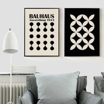 Kit 2 Quadros Abstratos Bauhaus - Preto e Bege 24x18cm - com vidro