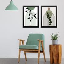 Kit 2 Quadros Abstratos Boho Folhas Soft 33X24Cm