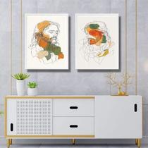 Kit 2 Quadros Abstratos Boho - Jesus 45X34Cm - Com Vidro