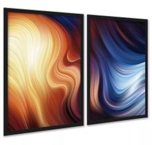 Kit 2 Quadros Abstratos Laranja Azul Ondas 24x18cm