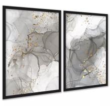 Kit 2 Quadros Abstratos Luxo Mármore Cinza 33x24cm - com vidro Kit 2 Quadros Abstratos Luxo Mármore Cinza 33x24cm - com vidro