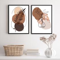 Kit 2 Quadros Abstratos Manchas MarromFolhas 24x18cm