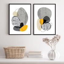 Kit 2 Quadros Abstratos Minimalistas Preto Cinza Amarelo 24x18cm