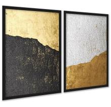 Kit 2 Quadros Abstratos Rústicos Preto Dourado 33X24Cm