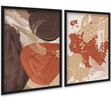 Kit 2 Quadros Abstratos Terracota Efeito Tinta 33X24Cm Vidro