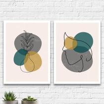 Kit 2 Quadros Abstratos Vaso Contorno 45X34Cm Madeira Preta