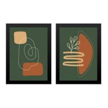 Kit 2 Quadros Abstratos Verde Musgo Terracota 24X18Cm Kit 2 Quadros Abstratos Verde Musgo Terracota 24X18Cm