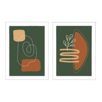 Kit 2 Quadros Abstratos Verde Musgo Terracota 33X24Cm Vidro