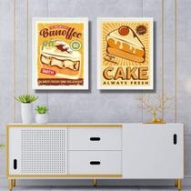 Kit 2 Quadros Amarelos Cozinha - Bolos 33X24Cm - Com Vidro