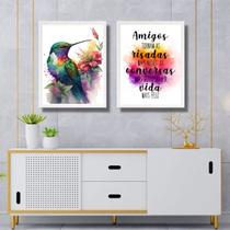 Kit 2 Quadros Amizade Beija-Flor 24x18cm - com vidro Kit 2 Quadros Amizade Beija-Flor 24x18cm - com vidro