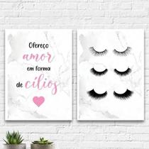 Kit 2 Quadros Amor Em Forma De Cílios 33X24Cm - Com Vidro