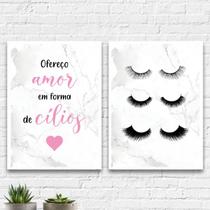Kit 2 Quadros Amor Em Forma De Cílios 45x34cm