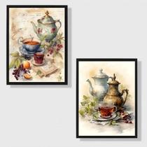Kit 2 Quadros Aquarela Chá Retrô 33X24Cm