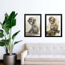 Kit 2 Quadros Aquarela Macaquinho 33X24Cm