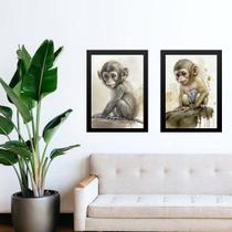 Kit 2 Quadros Aquarela Macaquinho 45x34cm