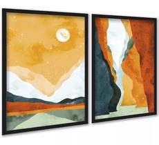 Kit 2 Quadros Aquarela Paisagens Abstratas Boho 45x34cm Kit 2 Quadros Aquarela Paisagens Abstratas Boho 45x34cm