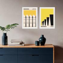Kit 2 Quadros Arquitetura Bauhaus - Amarelo 45x34cm - com vidro