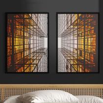 Kit 2 Quadros Arquitetura - Estrutura Prédio 45x34cm - com vidro