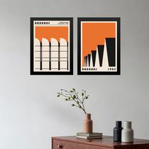 Kit 2 Quadros Arquitetura Laranja - Bauhaus 24x18cm