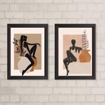 Kit 2 Quadros Arte Boho Mulheres c/ Vasos 33x24cm Kit 2 Quadros Arte Boho Mulheres c/ Vasos 33x24cm
