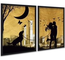 Kit 2 Quadros Arte Casal Com Cachorro 45x34cm Kit 2 Quadros Arte Casal Com Cachorro 45x34cm