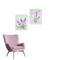 Kit 2 Quadros Arte Lavanda Lilás E Verde 33X24Cm - Com Vidro