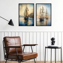 Kit 2 Quadros Arte Marinha - Barcos 24x18cm
