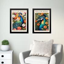 Kit 2 Quadros Arte Pavão - William Morris 45X34Cm - Vidro