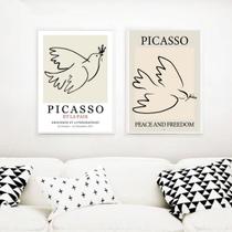 Kit 2 Quadros Arte Picasso Pomba da Paz 24x18cm - com vidro Kit 2 Quadros Arte Picasso Pomba da Paz 24x18cm - com vidro