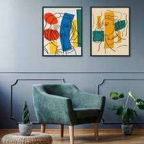 Kit 2 Quadros Artes Abstratas Coloridas - Faces 45x34cm
