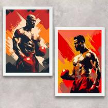 Kit 2 Quadros Artes Boxe - Lutadores 33x24cm - com vidro
