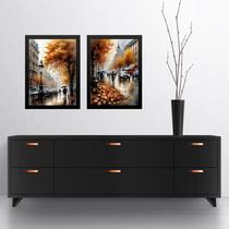 Kit 2 Quadros Artes Cidades Européias Na Chuva 45x34cm - com vidro Kit 2 Quadros Artes Cidades Européias Na Chuva 45x34cm - com vidro