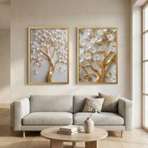 Kit 2 Quadros Árvores Douradas Moderno Sem Vidro 70x50 Kit 2 Quadros Árvores Douradas Moderno Sem Vidro 70x50