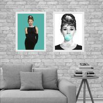 Kit 2 Quadros Audrey Hepburn - Verde Água 45x34cm - com vidro