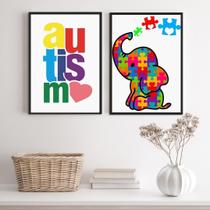 Kit 2 Quadros Autismo - Elefantinho 33X24Cm - Com Vidro