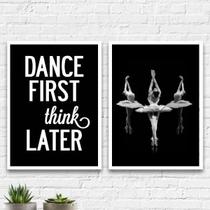 Kit 2 Quadros Bailarinas Dance 45X34Cm Madeira Branca