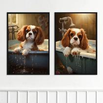 Kit 2 Quadros Banheiro Cão Charles Spaniel 33X24Cm